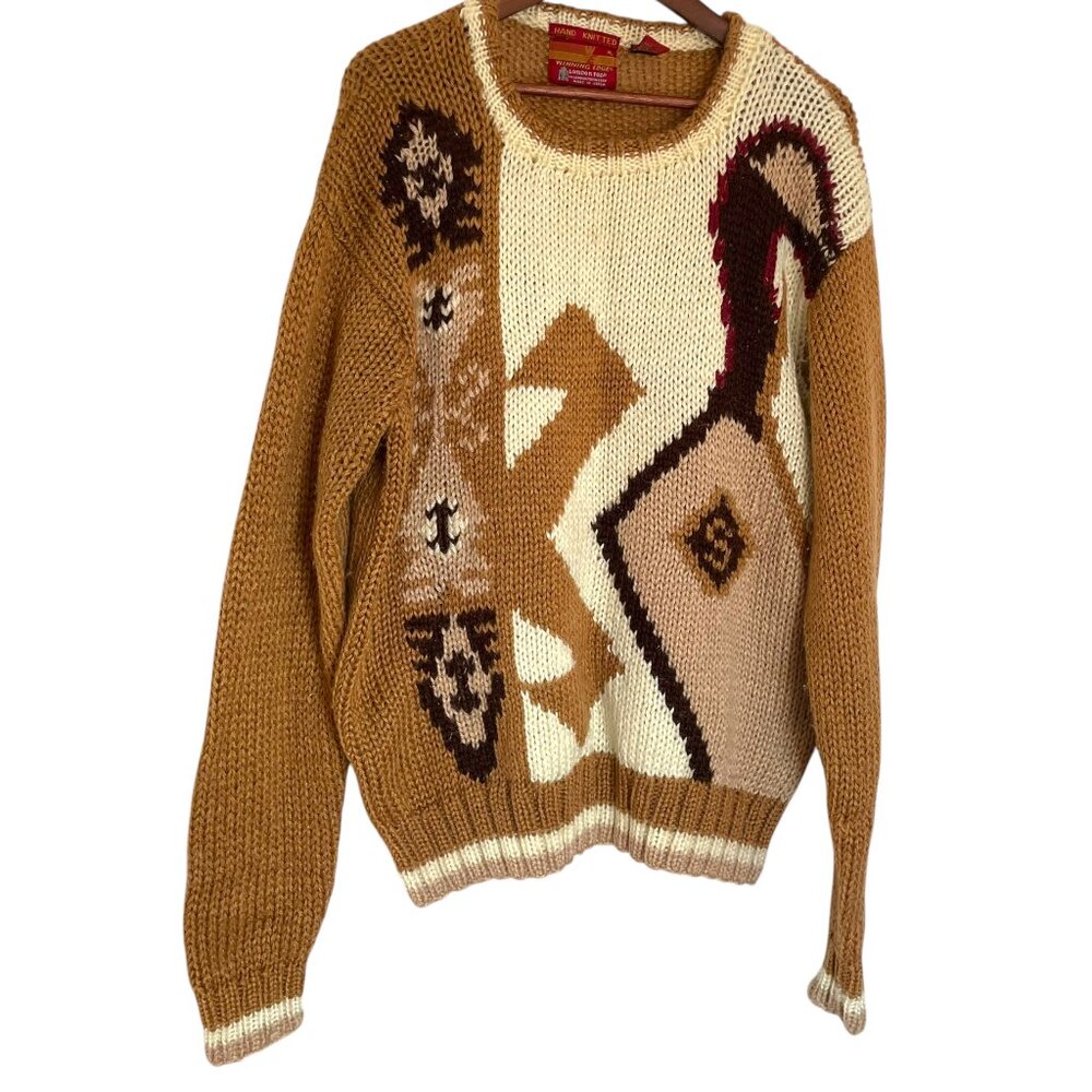 Vtg London Fog Cowichan Crew Neck Pullover Sweater XL Goose Canoe Paddle Print